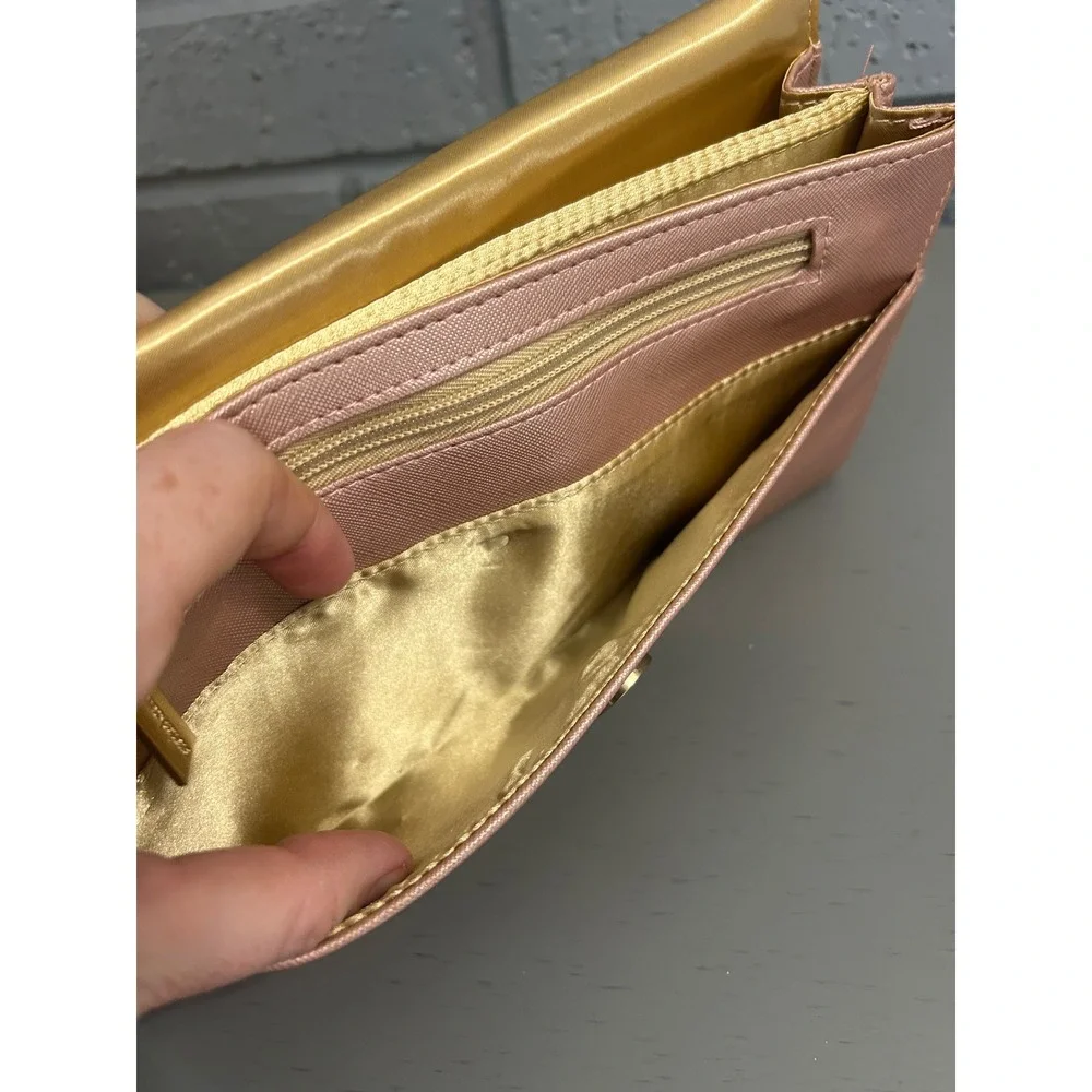 Mary Square Rose Gold Clutch Wallet Saffiano Vegan Leather